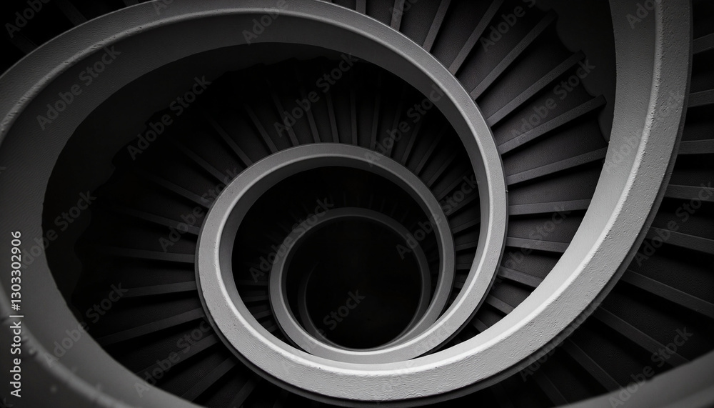 Fototapeta premium Elegant spiral staircase with dramatic shadows, architectural depth