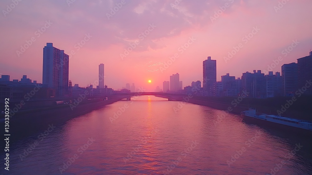 Urban Sunset River Reflection Urban Sunset River Reflection