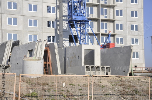 Concrete building products for house construction. Prefabricated reinforced concrete wall panels.