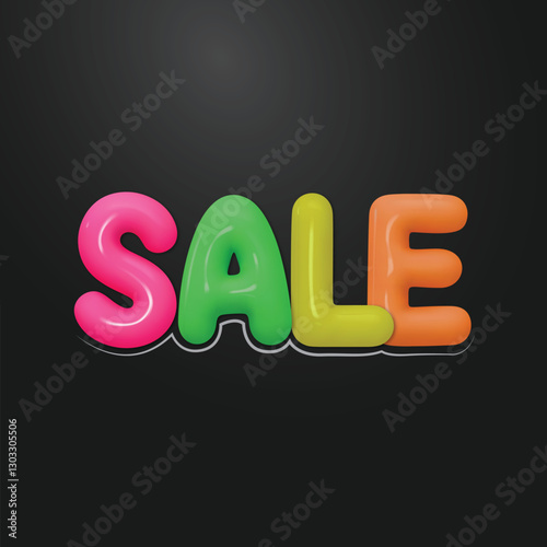 Sale colorful baloon vector sale bubble multicolor 3d type premium fun theme typo fluorescent bright colors 