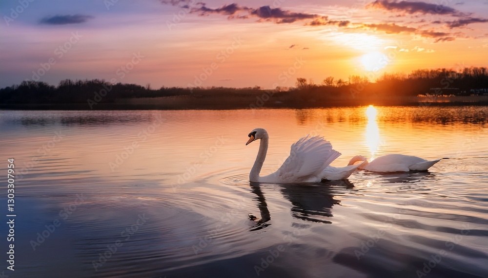 Fototapeta premium swans on the lake amazing nature view