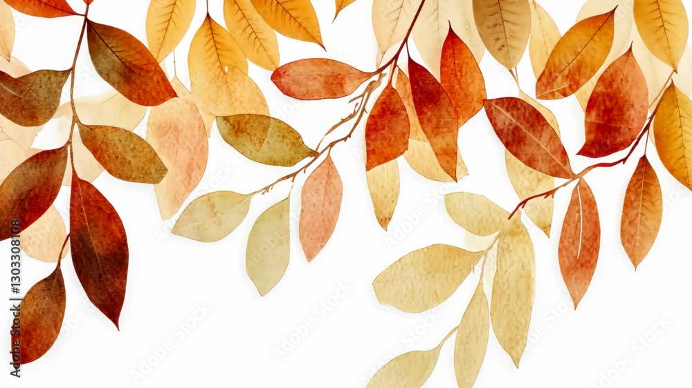 Colorful autumn leaves arranged in a beautiful pattern on a white background showcasing the vibrant hues of the fall season