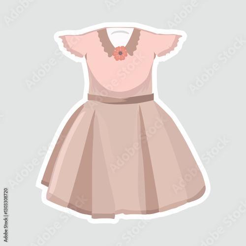 Elegant Beige Dress Vector Sticker - Cute Fashion Illustration. A stylish beige dress vector sticker in a cute cartoon style. Perfect for fashion designs, clothing illustrations, and girly-themed deco