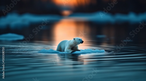 Polar Bear on Ice Floe at Sunset photo