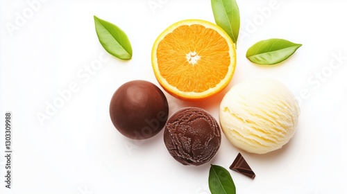 Bolas de helados de sabores naranja y chocolate