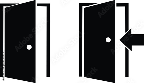 Open Door Flat Icons Set | Entry and Exit Symbol Vector for Navigation and Signage