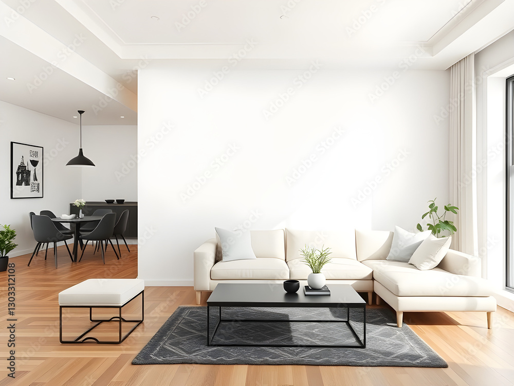 Fototapeta premium modern living room interior, minimalistic design with sofa and table