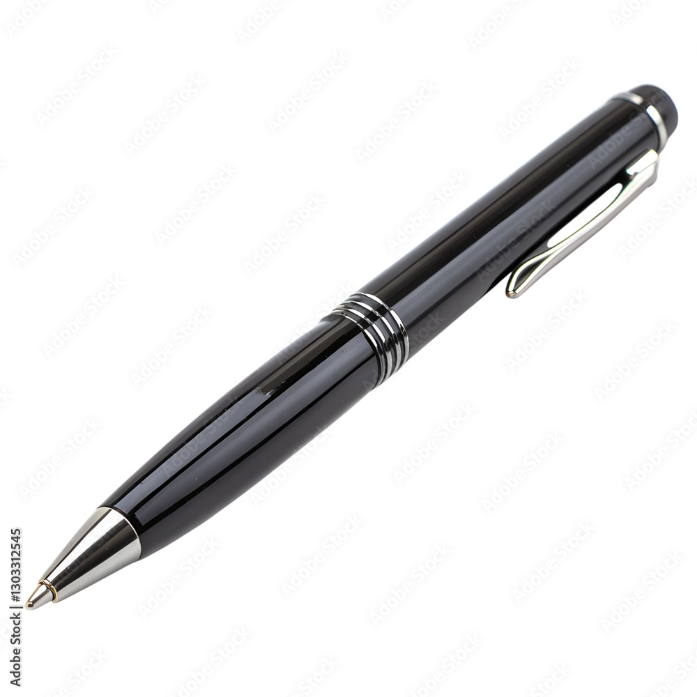 Elegant black ballpoint pen on desk office product photography minimalist close-up professional, isolated on white or transparent background Elegant black ballpoint pen on desk office product photography minimalist close-up professional, isolated on white or transparent background
