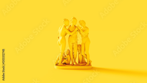 Quadro su tela vibrant yellow three graces statue Greek mythology golden divine 3d illustration