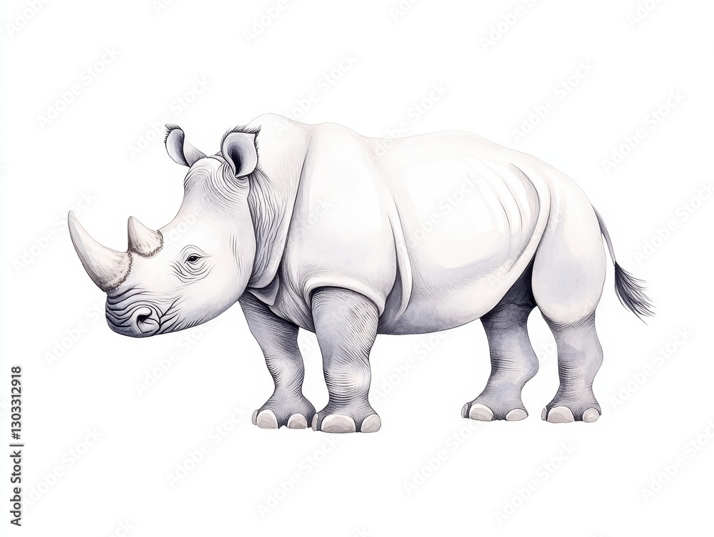 Obraz premium Realistic illustration of a white rhinoceros standing on a plain background