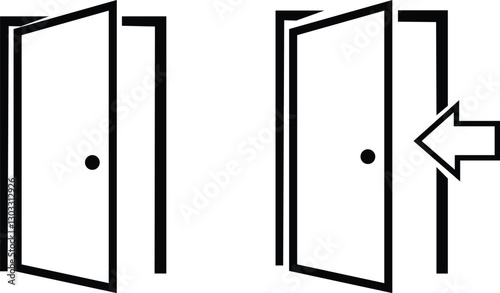 Open Door Line Icons Set | Entry and Exit Symbol Vector for Navigation and Direction