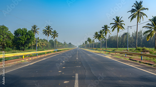 A wide highway in the state of Trichy, a four-lane motorway surrounded by open landscapes and modern infrastructure.