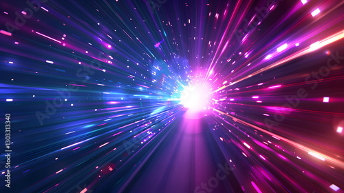 Abstract background with colorful rays of light on a blue gradient, creating a vibrant and energetic digital artwork.