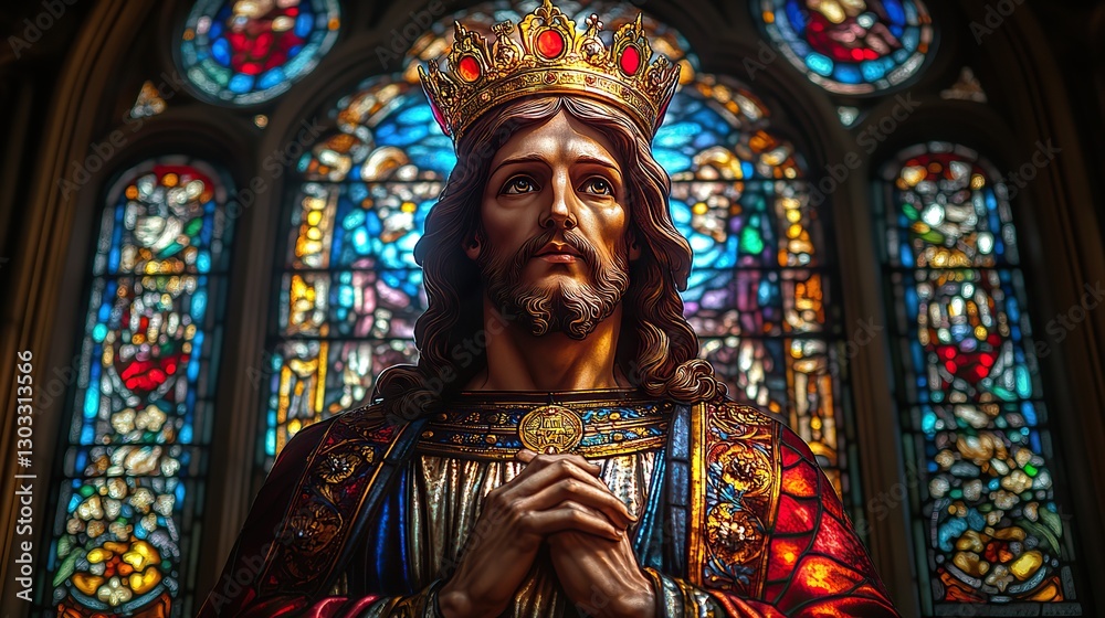 Fototapeta premium stained glass window image of jesus christ with a crown