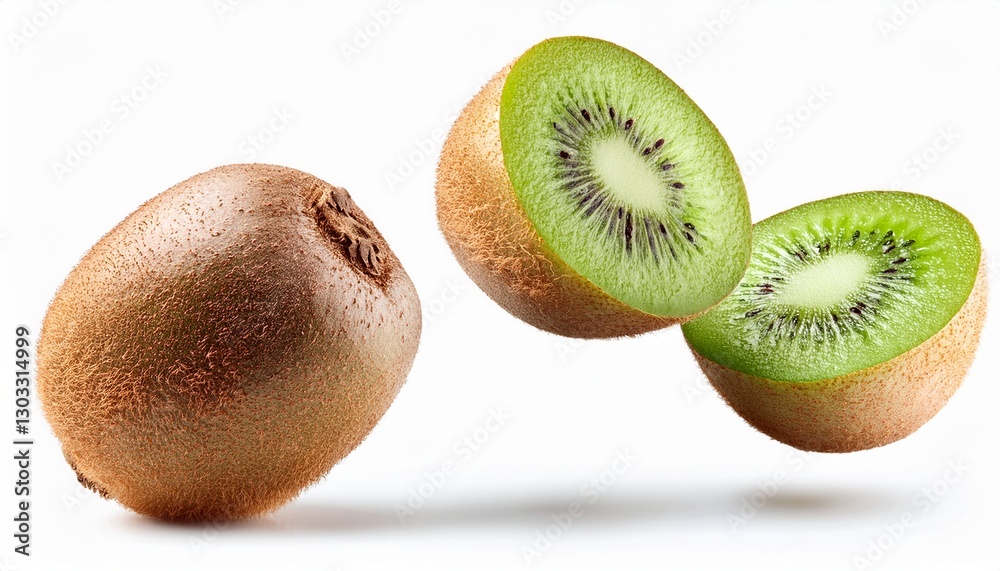 isolated falling kiwi on white background