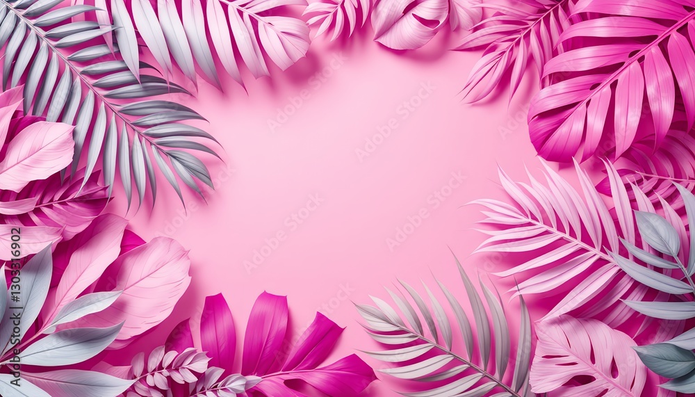 Obraz premium pink-tropical-leaves-background
