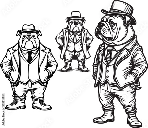 Line Art Bulldog Mobsters: The Suited Enforcers