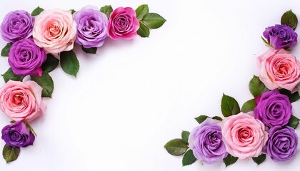 roses corner border pink and purple roses corner design element isolated on a white background