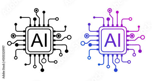AI Artificial intelligence technology electronics microchip, computer processor chip – vector