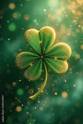 Shining clover leaf against a sparkling green background in a festive atmosphere