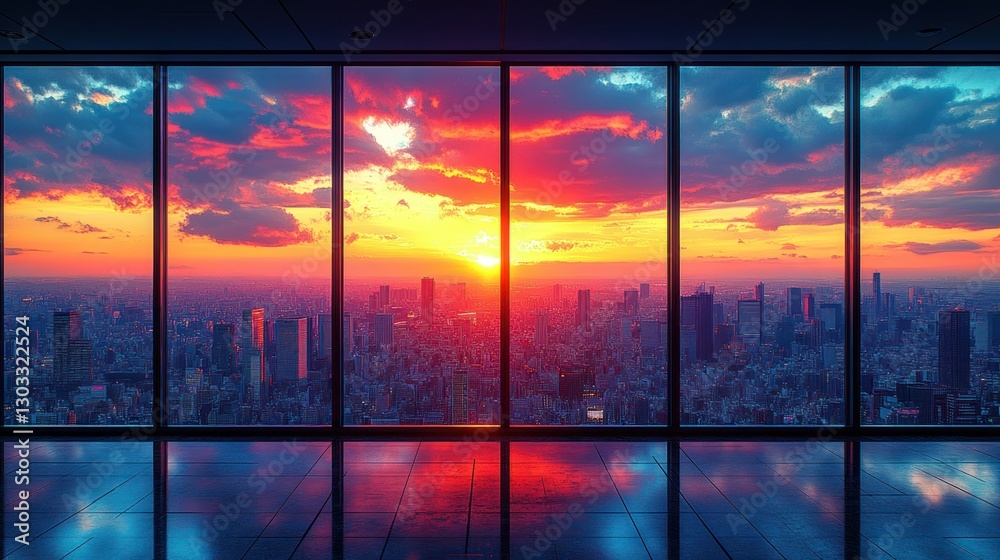 Fototapeta premium City Sunset Viewed Through Office Windows