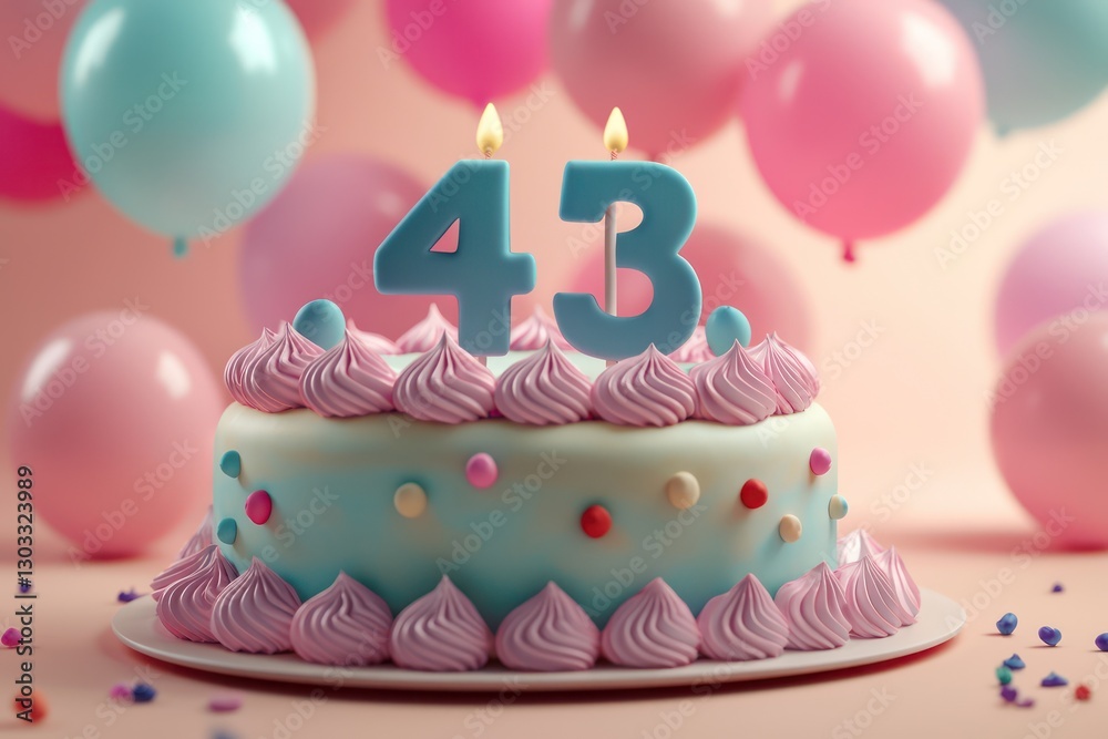 Simple backdrop for a vibrant birthday cake with number 43 in 3D. Simple backdrop for a vibrant birthday cake with number 43 in 3D.