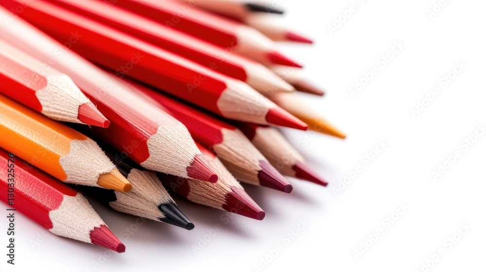 This close-up image showcases an artistic arrangement of red colored pencils, highlighting the textures and colors that create a striking visual appeal. This close-up image showcases an artistic arrangement of red colored pencils, highlighting the textures and colors that create a striking visual appeal.