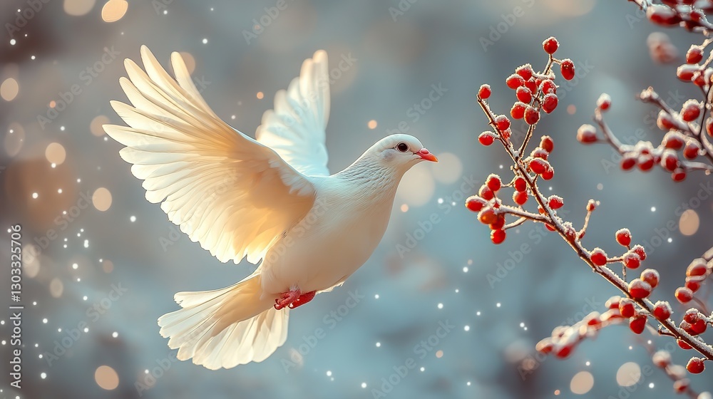Fototapeta premium white dove with olive branch on dark background symbol of peace and love