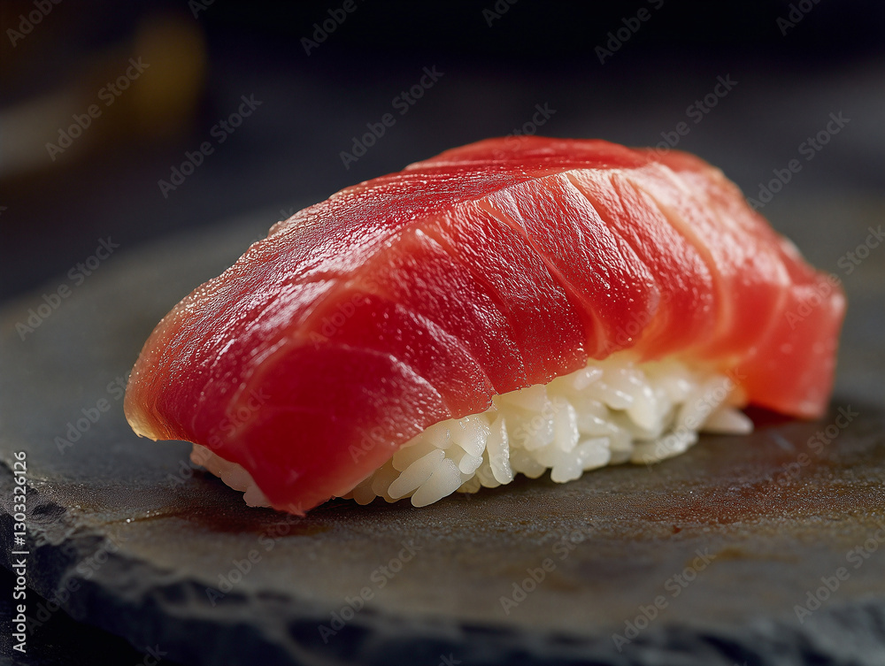 Close-up of sushi on black rock slab Close-up of sushi on black rock slab