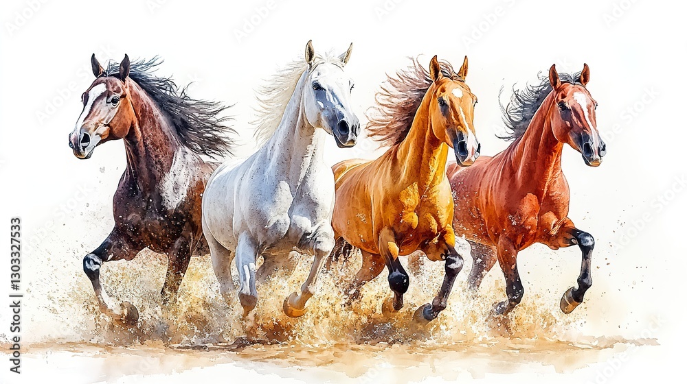 Obraz premium wild horses clipart watercolor illustration detailed illustration