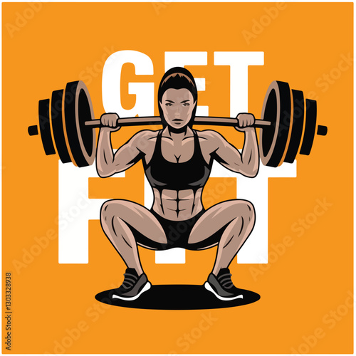 Strong, confident woman lifting weights in a sleek, modern design.