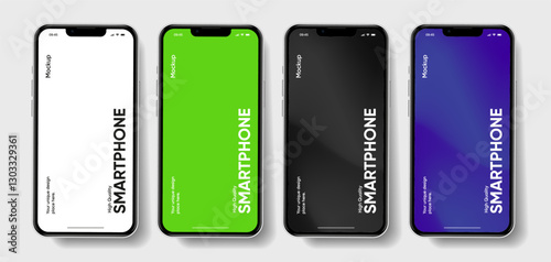 Realistic smartphone mockup. Mobile phone vector with isolated on white background. Device front view. 3D mobile phone with shadow. Realistic, high quality smart phone mockup for ui ux presentation.