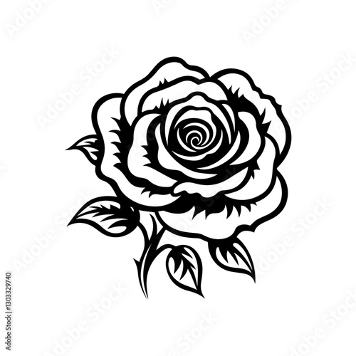 Wallpaper Mural Rose Silhouette isolated on white background. Modern minimalist design for logo, tattoo, wall art, poster, packaging, stickers. Black ink sketch. Torontodigital.ca