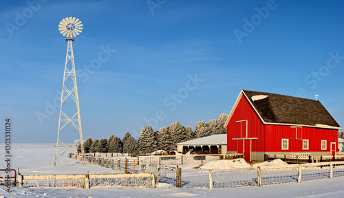 red barn in winter