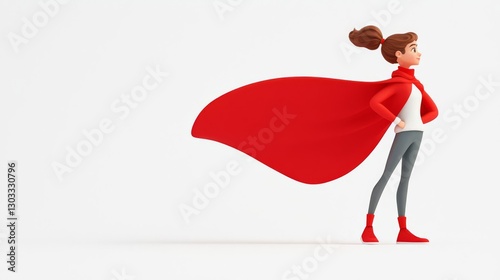 A confident superheroine stands proudly in a red cape, symbolizing empowerment and hope.