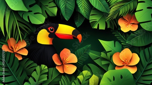 Toucan in lush tropical foliage. photo