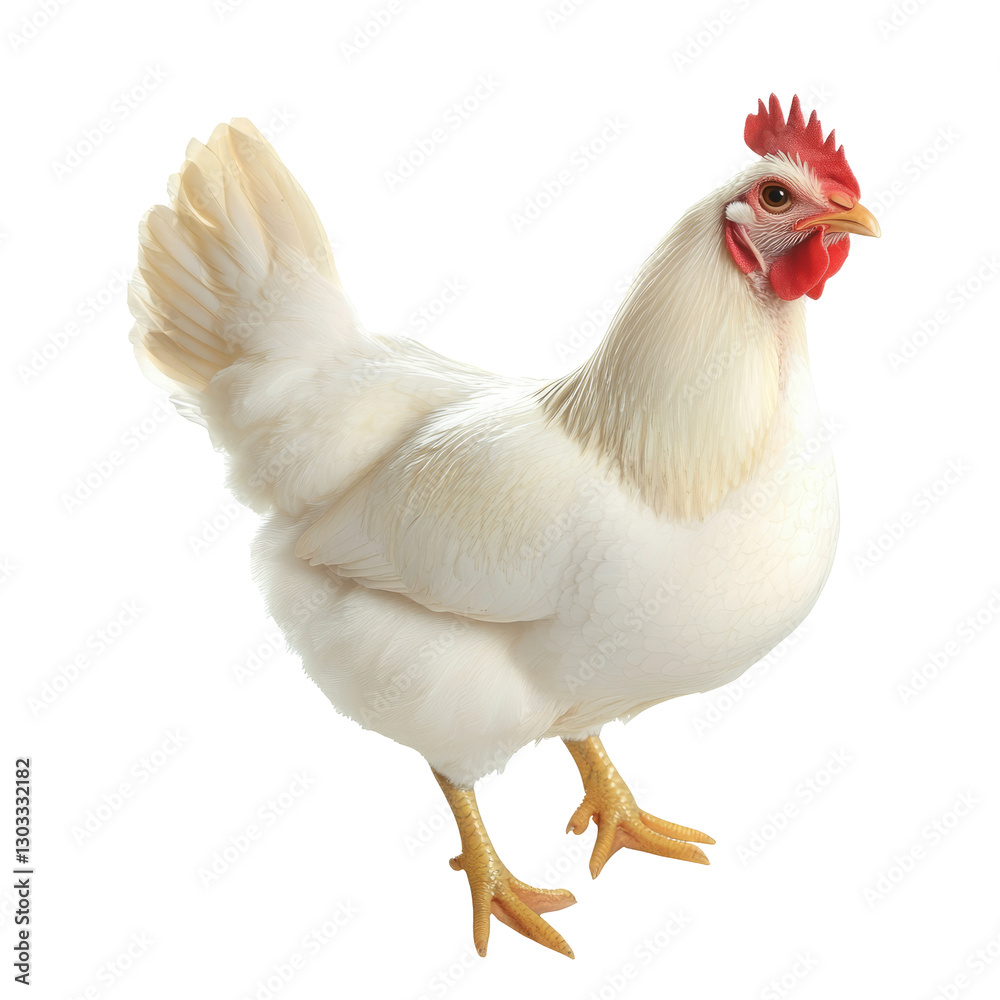 Fototapeta premium White Hen Isolated On Black. Farm Poultry For Food