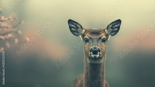 In early April, a graceful deer poses beneath the vibrant cherry blossoms at Nara park. The soft pink petals create a serene atmosphere, highlighting the beauty of spring