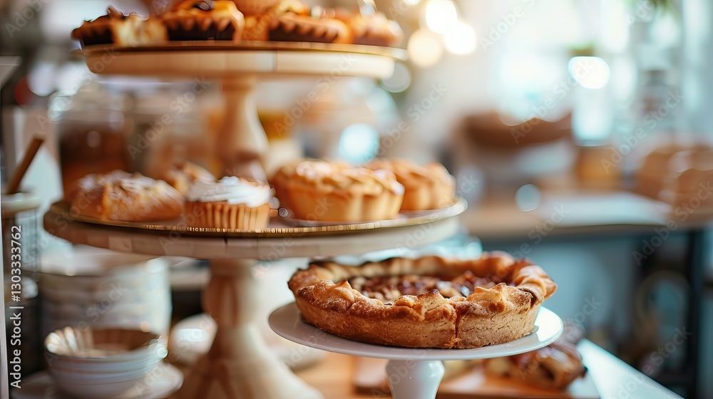 Naklejka premium Assortment of homemade pies and cakes on a vintage cake stand