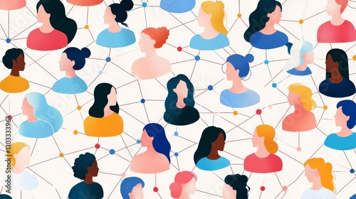 A diverse illustration of women connected in a network representing community.