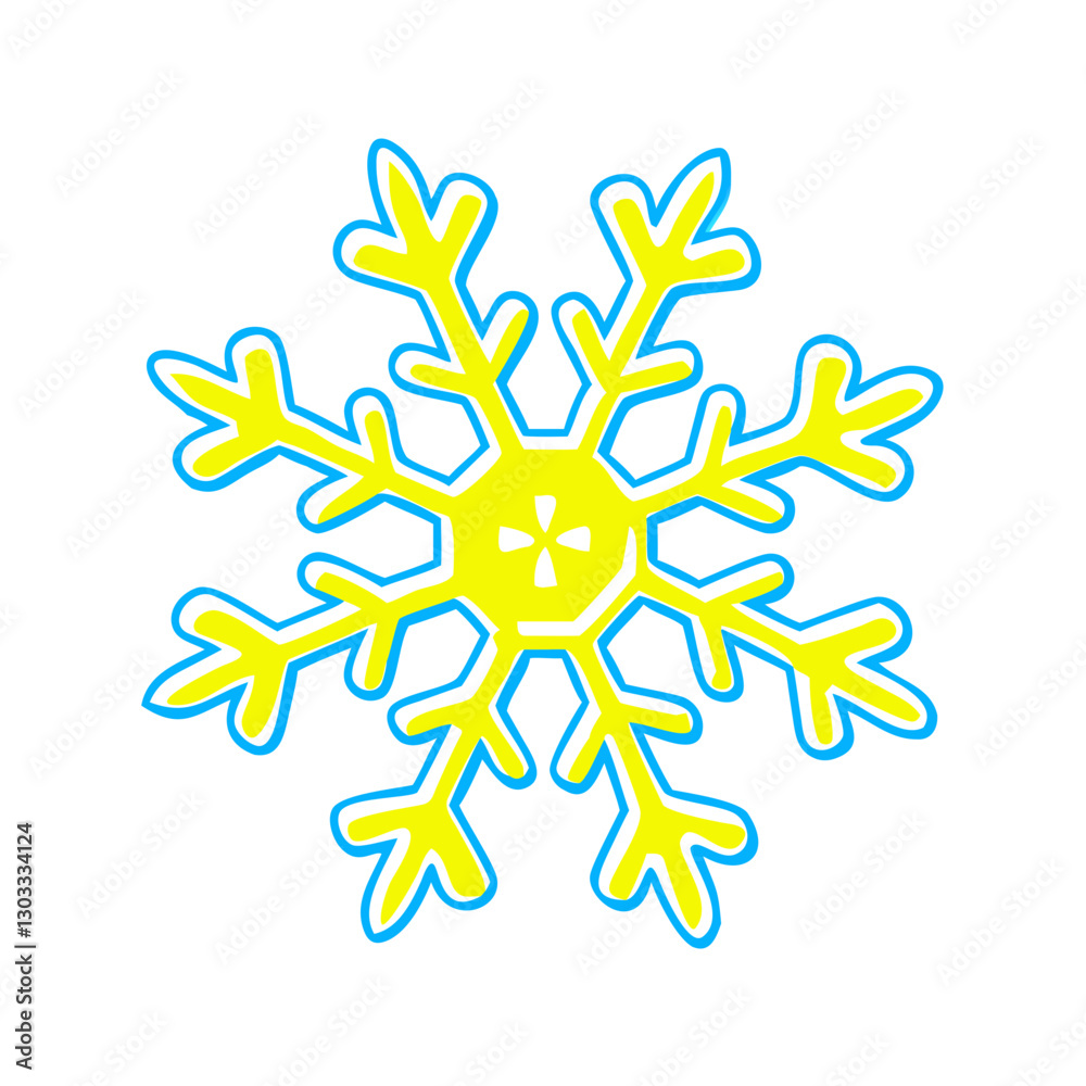 Bright snowflake icon in yellow and blue, winter decoration concept Bright snowflake icon in yellow and blue, winter decoration concept