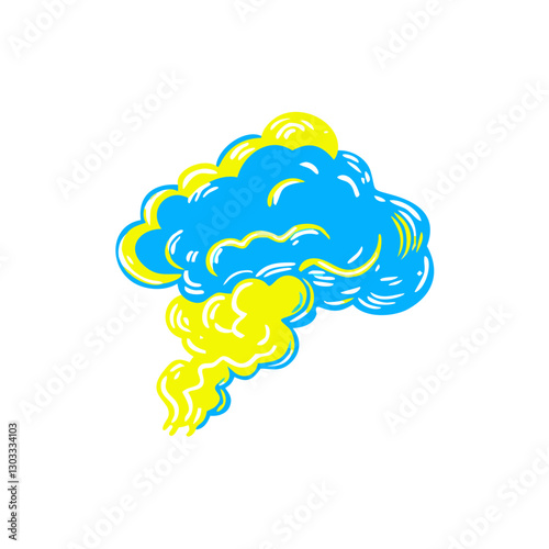 Colorful smoke cloud icon swirling in blue and yellow, artistic concept