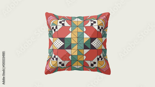 This decorative cushion features a bold geometric design in vibrant colors, perfect for adding a modern touch to any interior.
