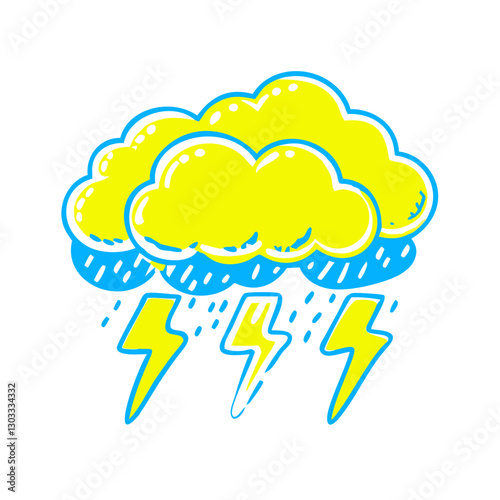 Thunderstorm icon with lightning and rain, weather concept