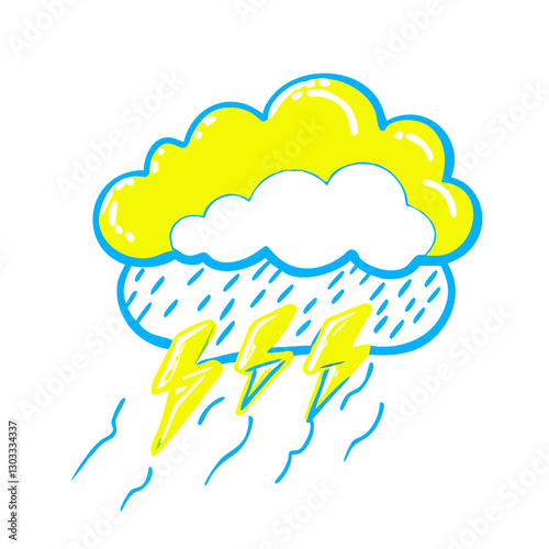 Thunderstorm icon with lightning and rain, weather concept