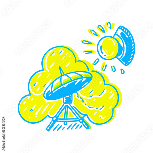 Weather radar icon detecting sunny and cloudy conditions, forecast concept