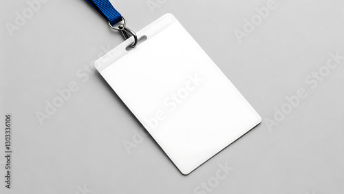Blank identification card with black lanyard.