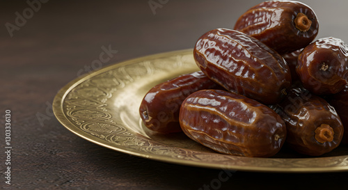 Wallpaper Mural Sweet medjool dates on ornate golden plate delicious healthy food dark on transparent background Torontodigital.ca