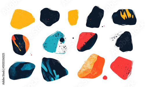 Grainy colorful abstract shapes, art vector separated on transparent background, graphic resources