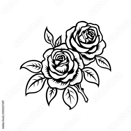 Wallpaper Mural Rose Silhouette isolated on white background. Modern minimalist design for logo, tattoo, wall art, poster, packaging, stickers. Black ink sketch. Torontodigital.ca
